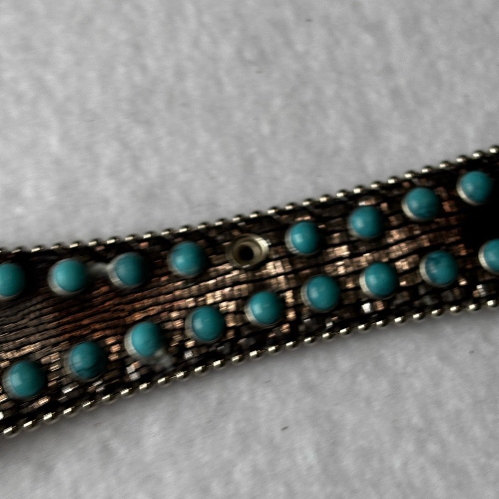 Women’s Angel Ranch Turquoise Studded Western Belt L Rhinestone Buckle Leather - Picture 6 of 16